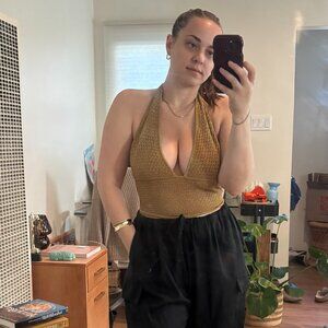 Toulon Top Lined - Antique Gold Lace Crochet